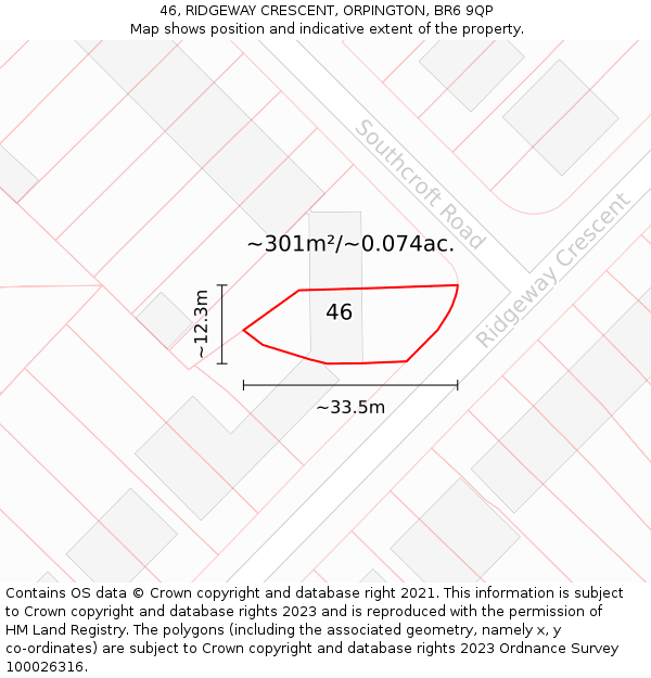 46, RIDGEWAY CRESCENT, ORPINGTON, BR6 9QP: Plot and title map