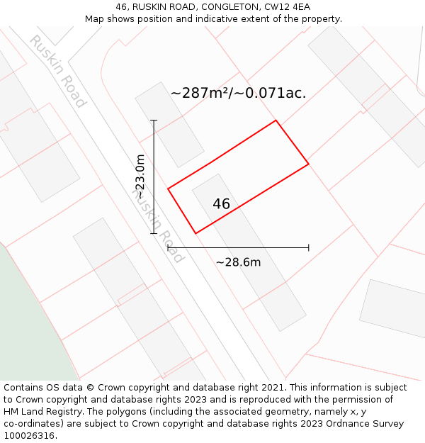 46, RUSKIN ROAD, CONGLETON, CW12 4EA: Plot and title map