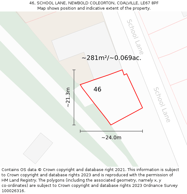 46, SCHOOL LANE, NEWBOLD COLEORTON, COALVILLE, LE67 8PF: Plot and title map