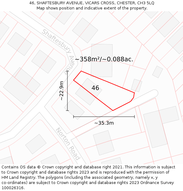 46, SHAFTESBURY AVENUE, VICARS CROSS, CHESTER, CH3 5LQ: Plot and title map