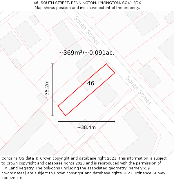 46, SOUTH STREET, PENNINGTON, LYMINGTON, SO41 8DX: Plot and title map