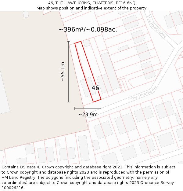 46, THE HAWTHORNS, CHATTERIS, PE16 6NQ: Plot and title map