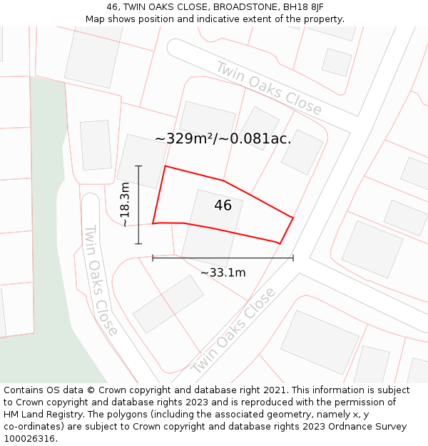 46, TWIN OAKS CLOSE, BROADSTONE, BH18 8JF: Plot and title map