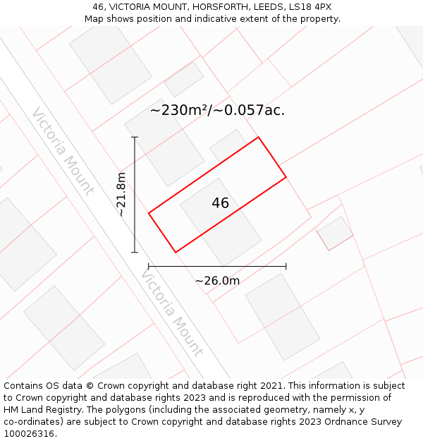 46, VICTORIA MOUNT, HORSFORTH, LEEDS, LS18 4PX: Plot and title map