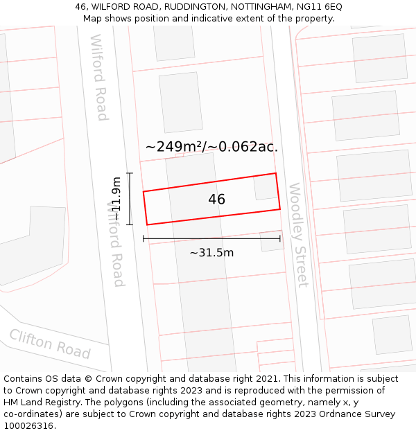 46, WILFORD ROAD, RUDDINGTON, NOTTINGHAM, NG11 6EQ: Plot and title map