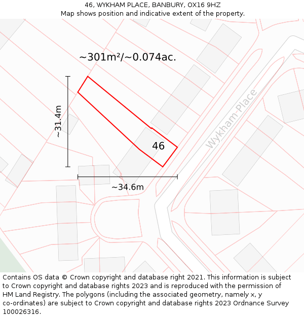 46, WYKHAM PLACE, BANBURY, OX16 9HZ: Plot and title map