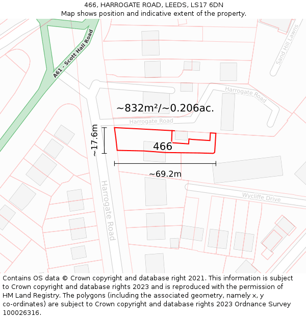 466, HARROGATE ROAD, LEEDS, LS17 6DN: Plot and title map