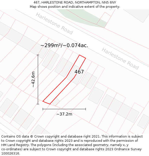 467, HARLESTONE ROAD, NORTHAMPTON, NN5 6NY: Plot and title map