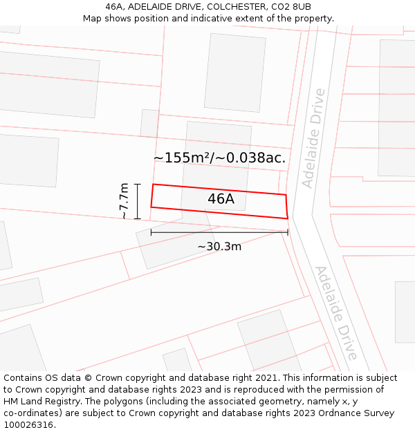 46A, ADELAIDE DRIVE, COLCHESTER, CO2 8UB: Plot and title map