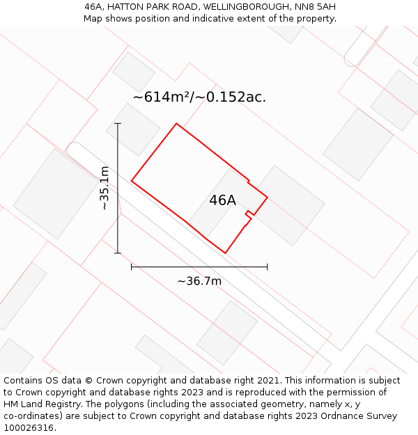 46A, HATTON PARK ROAD, WELLINGBOROUGH, NN8 5AH: Plot and title map