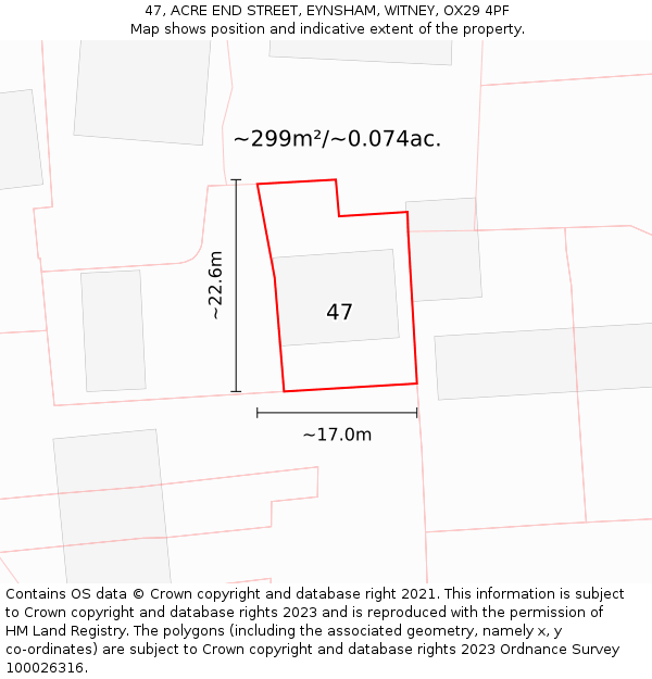 47, ACRE END STREET, EYNSHAM, WITNEY, OX29 4PF: Plot and title map