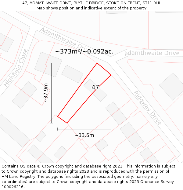 47, ADAMTHWAITE DRIVE, BLYTHE BRIDGE, STOKE-ON-TRENT, ST11 9HL: Plot and title map