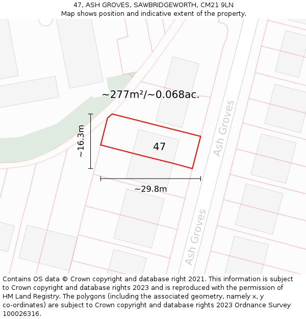 47, ASH GROVES, SAWBRIDGEWORTH, CM21 9LN: Plot and title map