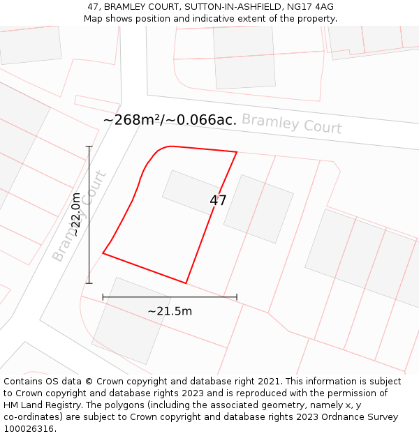 47, BRAMLEY COURT, SUTTON-IN-ASHFIELD, NG17 4AG: Plot and title map