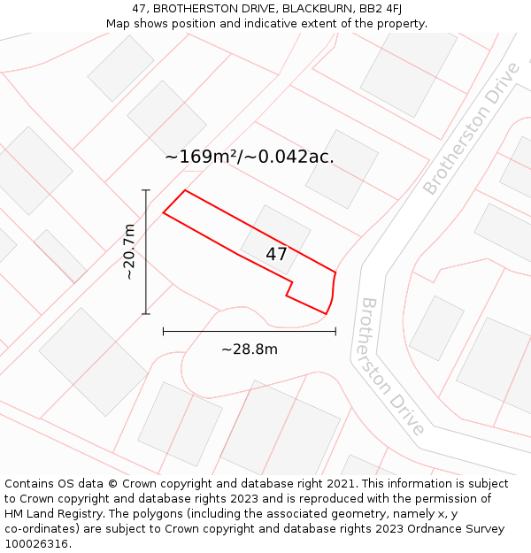 47, BROTHERSTON DRIVE, BLACKBURN, BB2 4FJ: Plot and title map