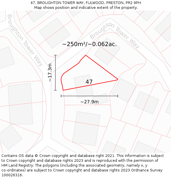 47, BROUGHTON TOWER WAY, FULWOOD, PRESTON, PR2 9PH: Plot and title map