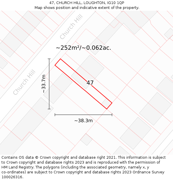 47, CHURCH HILL, LOUGHTON, IG10 1QP: Plot and title map