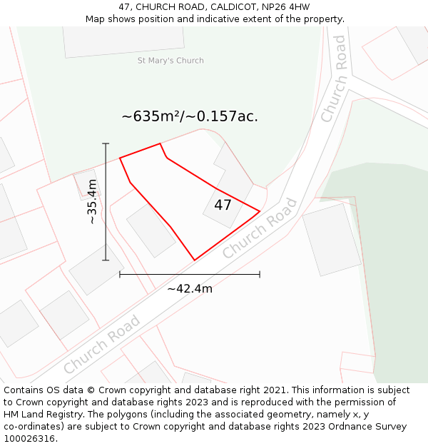 47, CHURCH ROAD, CALDICOT, NP26 4HW: Plot and title map