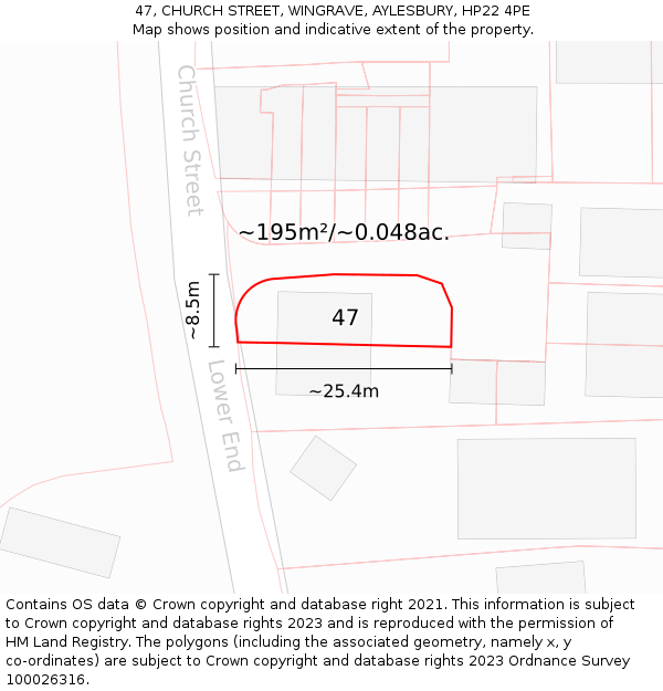 47, CHURCH STREET, WINGRAVE, AYLESBURY, HP22 4PE: Plot and title map