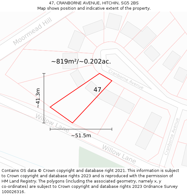 47, CRANBORNE AVENUE, HITCHIN, SG5 2BS: Plot and title map