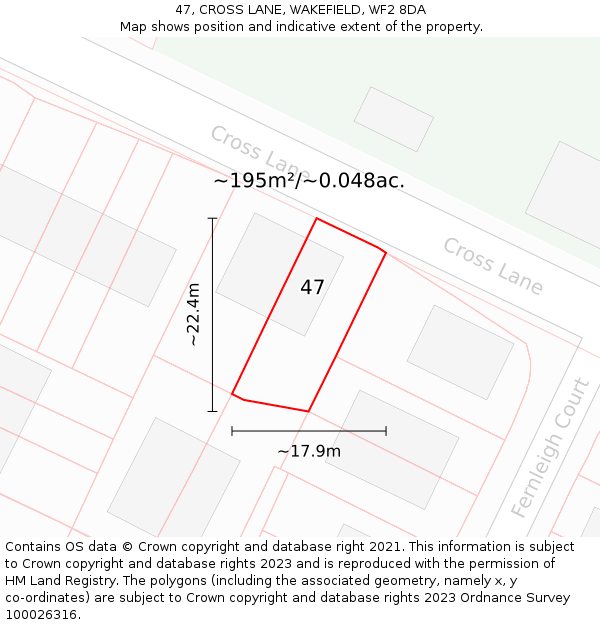 47, CROSS LANE, WAKEFIELD, WF2 8DA: Plot and title map