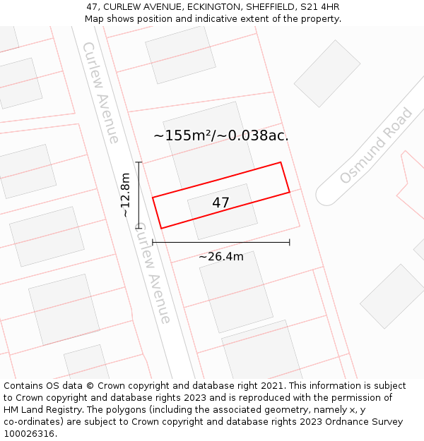 47, CURLEW AVENUE, ECKINGTON, SHEFFIELD, S21 4HR: Plot and title map