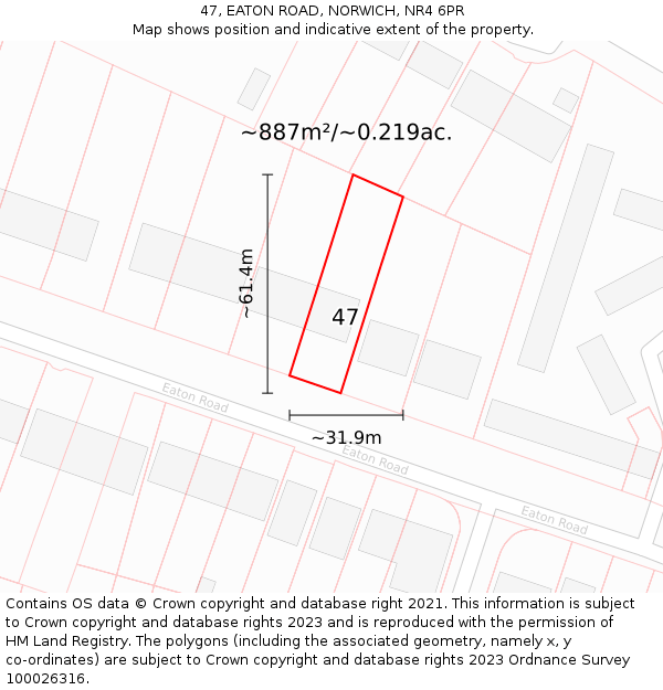 47, EATON ROAD, NORWICH, NR4 6PR: Plot and title map