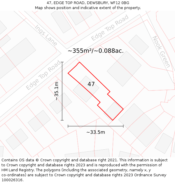 47, EDGE TOP ROAD, DEWSBURY, WF12 0BG: Plot and title map