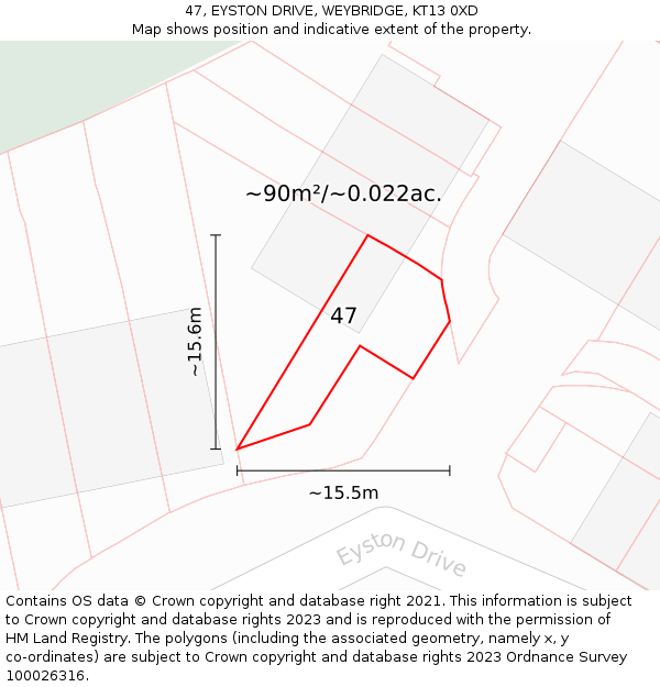 47, EYSTON DRIVE, WEYBRIDGE, KT13 0XD: Plot and title map