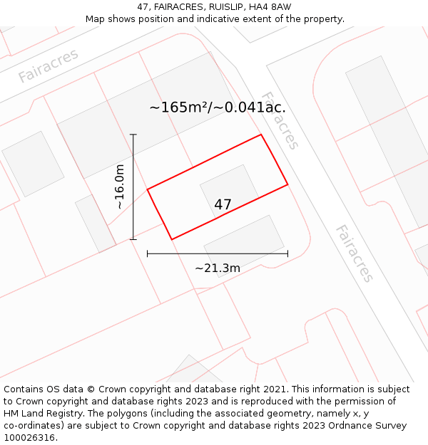 47, FAIRACRES, RUISLIP, HA4 8AW: Plot and title map