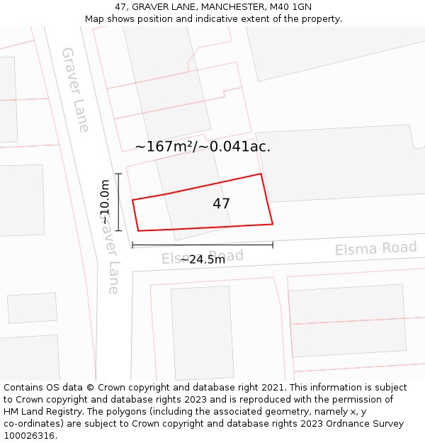 47, GRAVER LANE, MANCHESTER, M40 1GN: Plot and title map