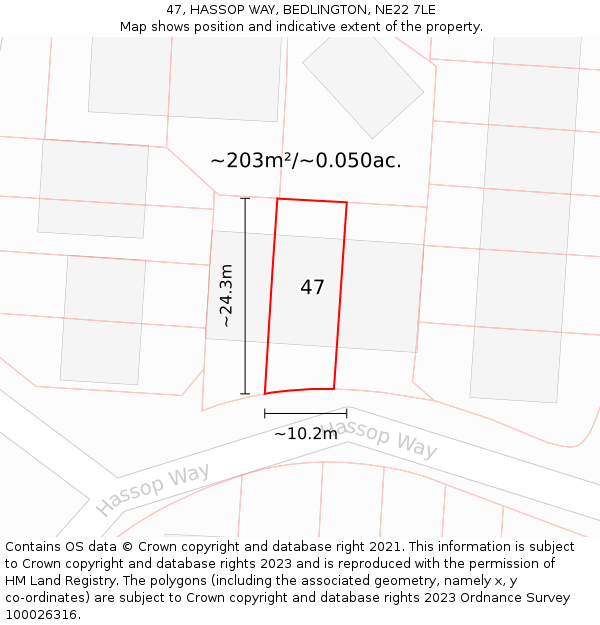 47, HASSOP WAY, BEDLINGTON, NE22 7LE: Plot and title map