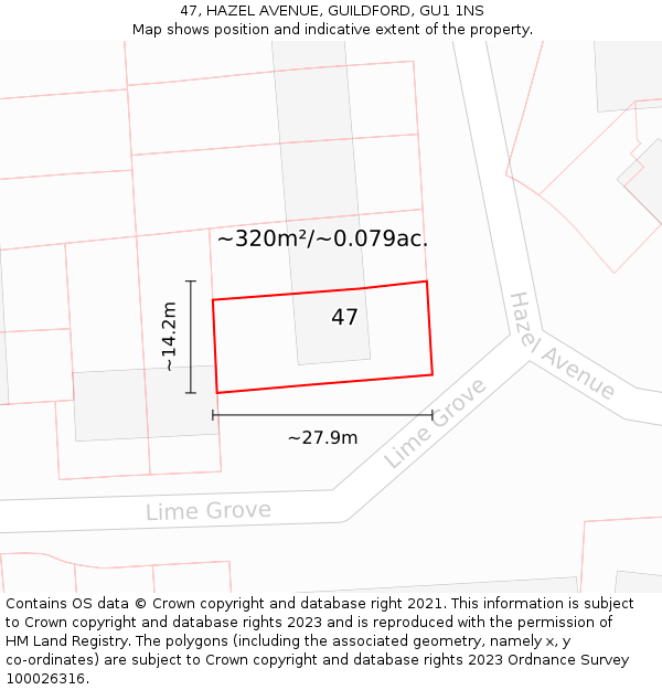 47, HAZEL AVENUE, GUILDFORD, GU1 1NS: Plot and title map