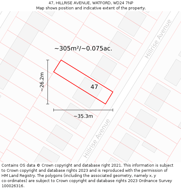 47, HILLRISE AVENUE, WATFORD, WD24 7NP: Plot and title map