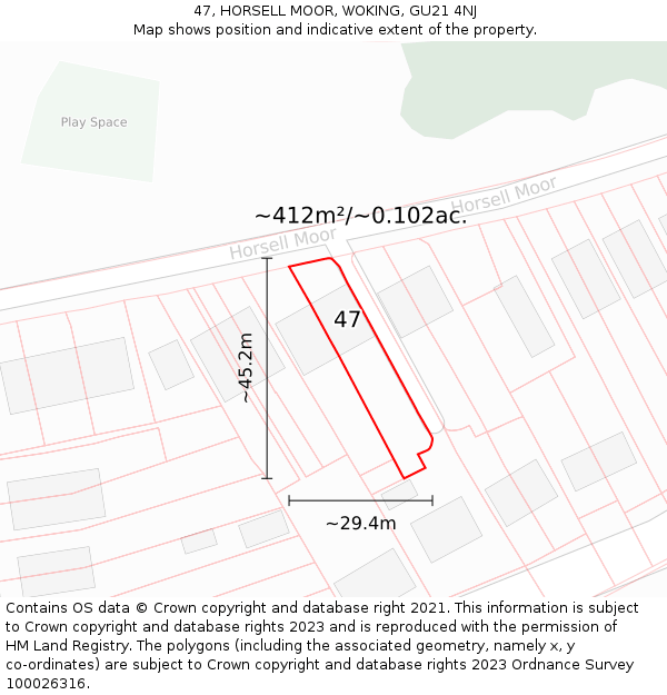 47, HORSELL MOOR, WOKING, GU21 4NJ: Plot and title map