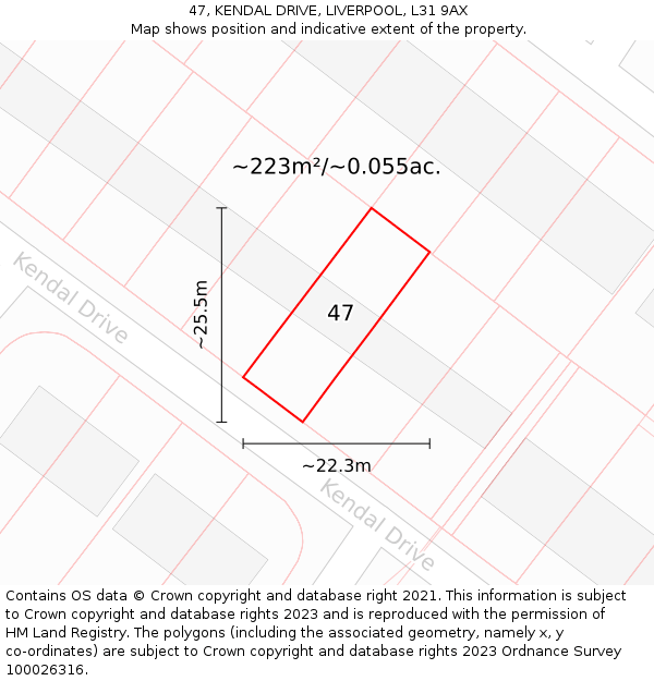 47, KENDAL DRIVE, LIVERPOOL, L31 9AX: Plot and title map