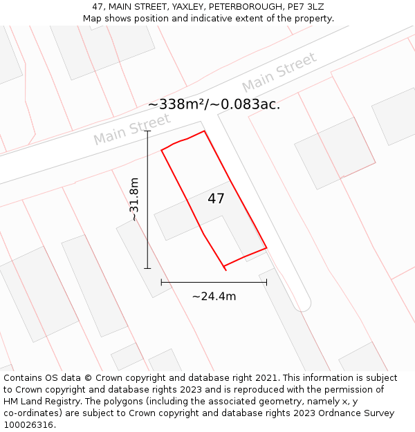 47, MAIN STREET, YAXLEY, PETERBOROUGH, PE7 3LZ: Plot and title map