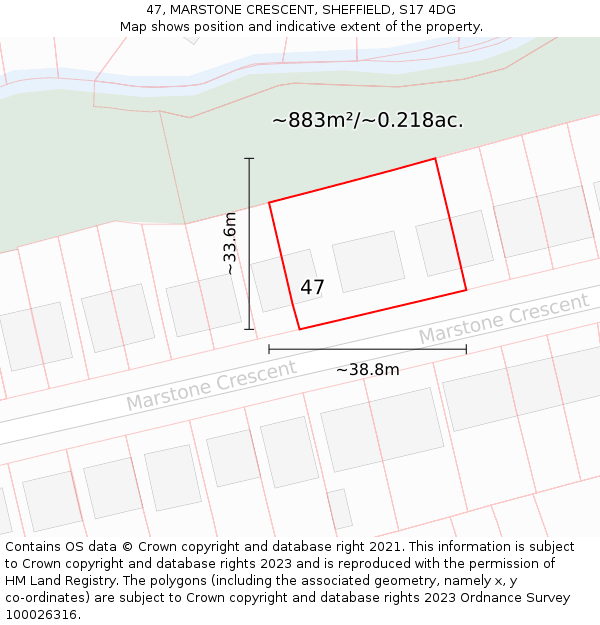 47, MARSTONE CRESCENT, SHEFFIELD, S17 4DG: Plot and title map