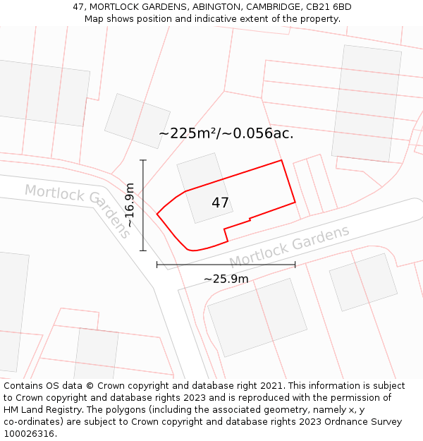 47, MORTLOCK GARDENS, ABINGTON, CAMBRIDGE, CB21 6BD: Plot and title map