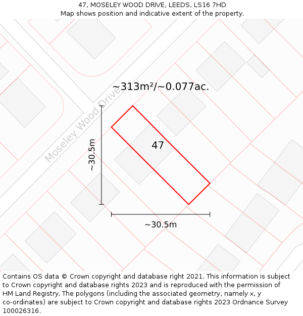 47, MOSELEY WOOD DRIVE, LEEDS, LS16 7HD: Plot and title map