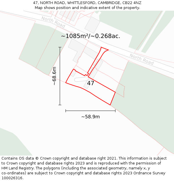 47, NORTH ROAD, WHITTLESFORD, CAMBRIDGE, CB22 4NZ: Plot and title map