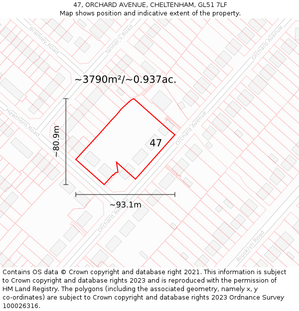 47, ORCHARD AVENUE, CHELTENHAM, GL51 7LF: Plot and title map