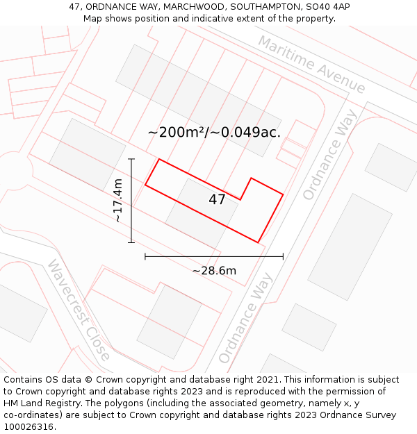 47, ORDNANCE WAY, MARCHWOOD, SOUTHAMPTON, SO40 4AP: Plot and title map