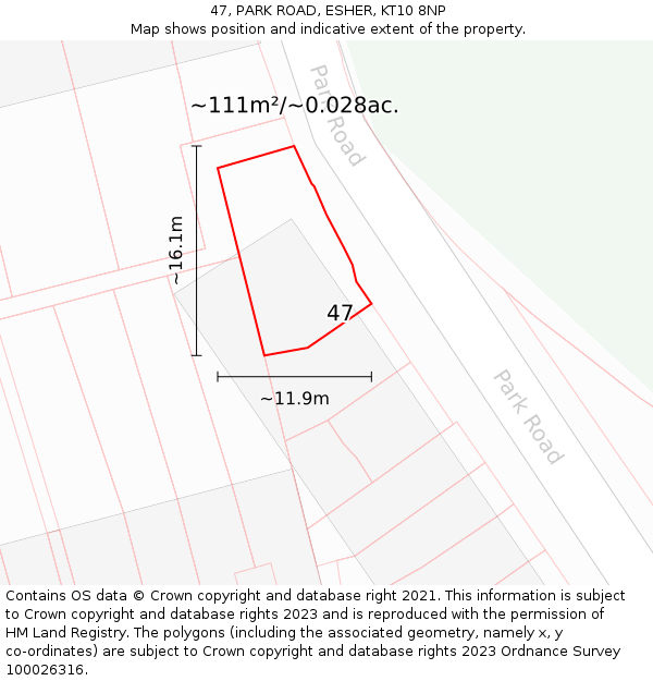 47, PARK ROAD, ESHER, KT10 8NP: Plot and title map