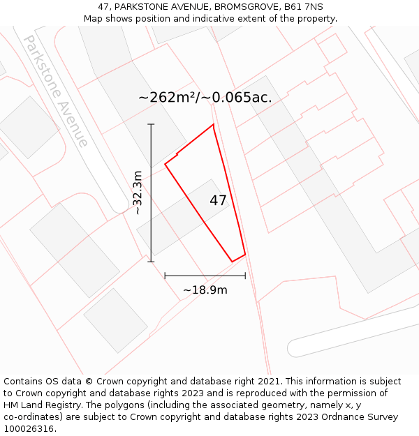 47, PARKSTONE AVENUE, BROMSGROVE, B61 7NS: Plot and title map