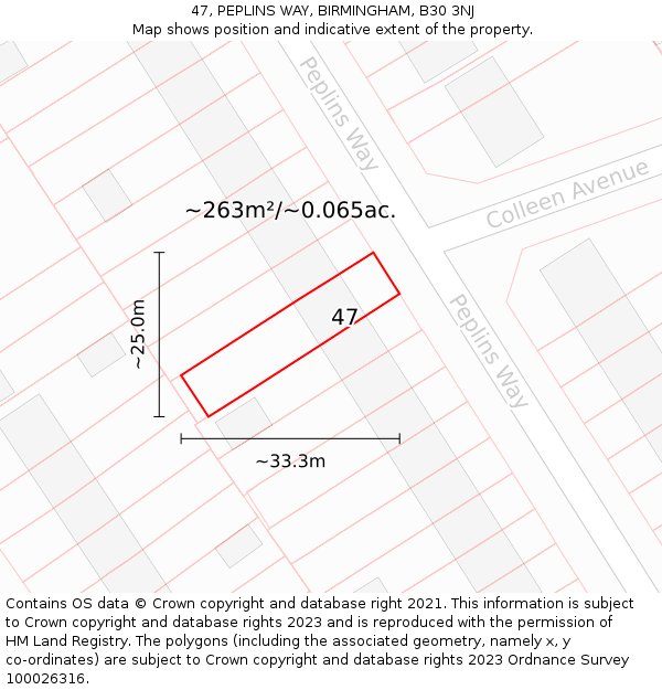 47, PEPLINS WAY, BIRMINGHAM, B30 3NJ: Plot and title map