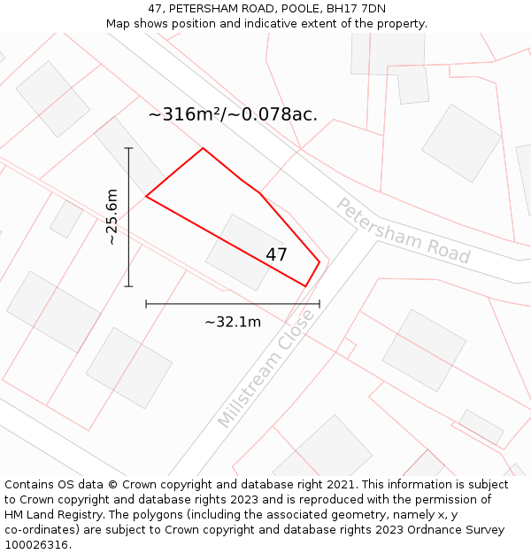 47, PETERSHAM ROAD, POOLE, BH17 7DN: Plot and title map