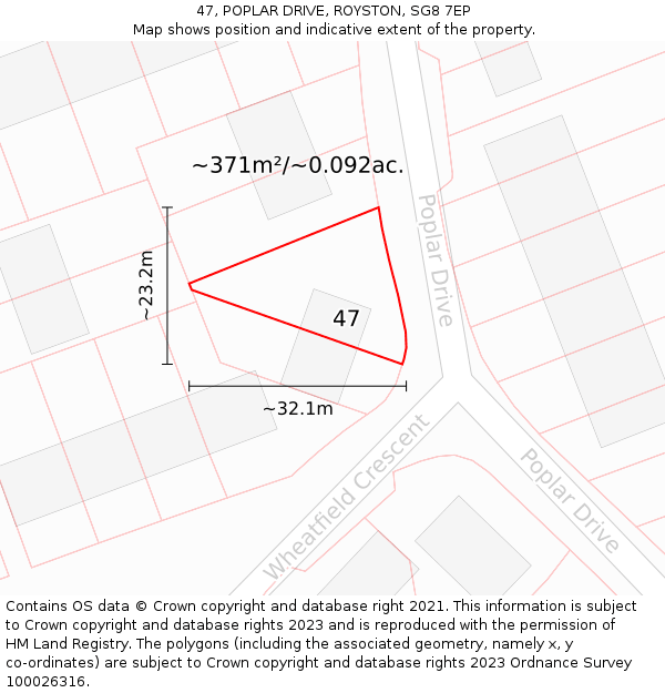 47, POPLAR DRIVE, ROYSTON, SG8 7EP: Plot and title map