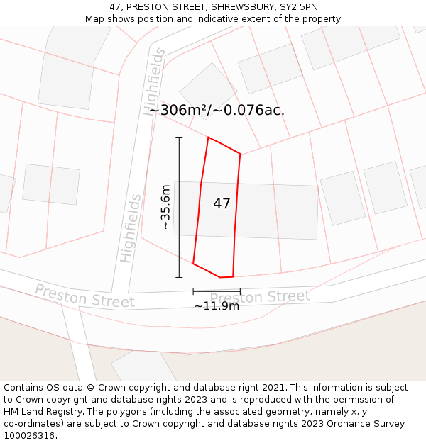 47, PRESTON STREET, SHREWSBURY, SY2 5PN: Plot and title map