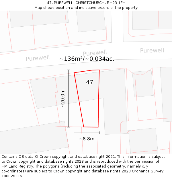 47, PUREWELL, CHRISTCHURCH, BH23 1EH: Plot and title map
